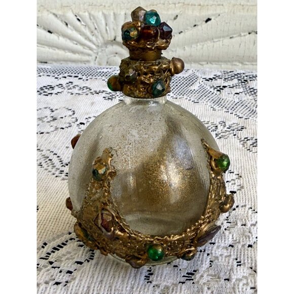 unbranded Other - Vintage 40's Renaissance Revival Molten Gold Rhinestone Perfume Bottle